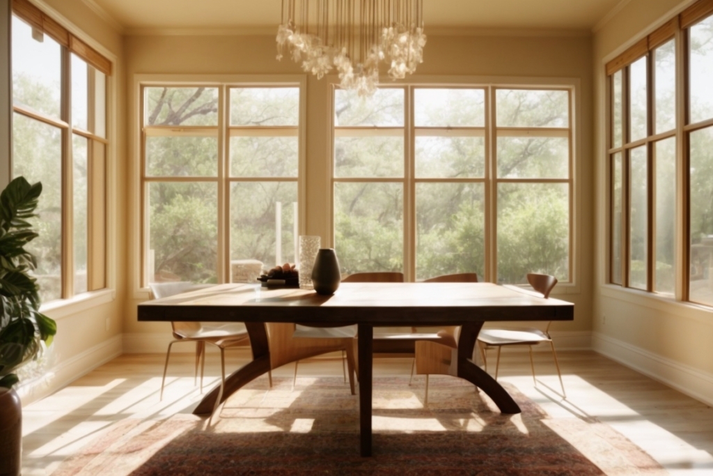 Austin home interior with sunlight filtering through opaque windows