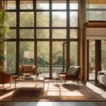 Interior of a home with sun filtering through fading window film, protecting furniture and art