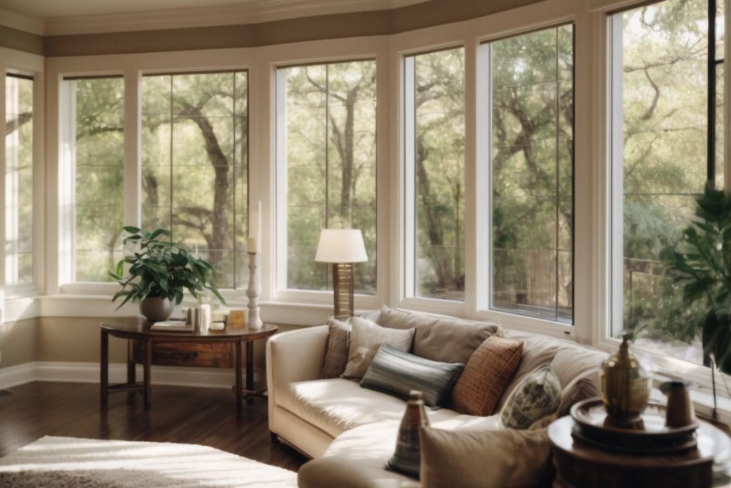 Austin home interior with large windows and heat control window film