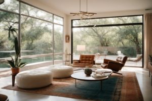 Austin home interior with low-E glass film, natural light illuminating protected furniture