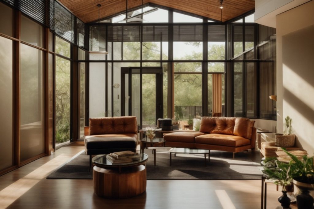 Austin home interior with opaque windows ensuring privacy