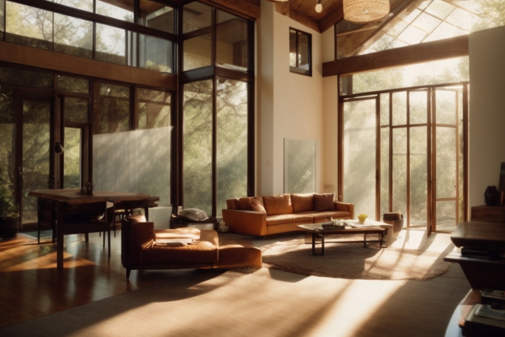 Austin home with solar window film blocking bright sunlight