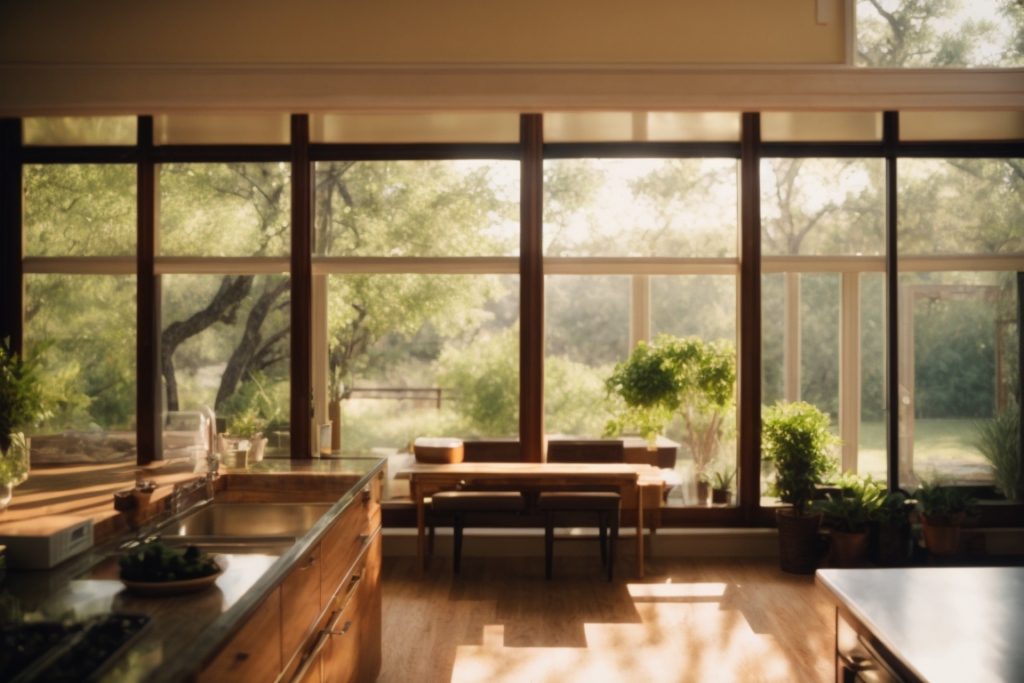 Austin home with sunlight filtering through tinted windows