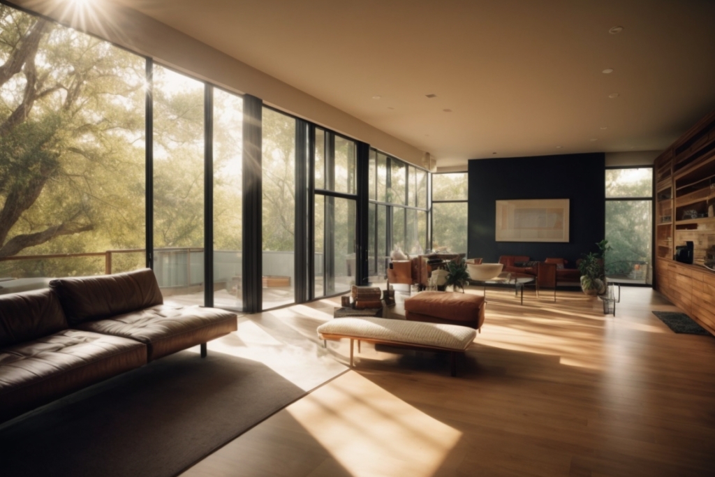 Austin home interior with sunlight filtering through energy-saving window films