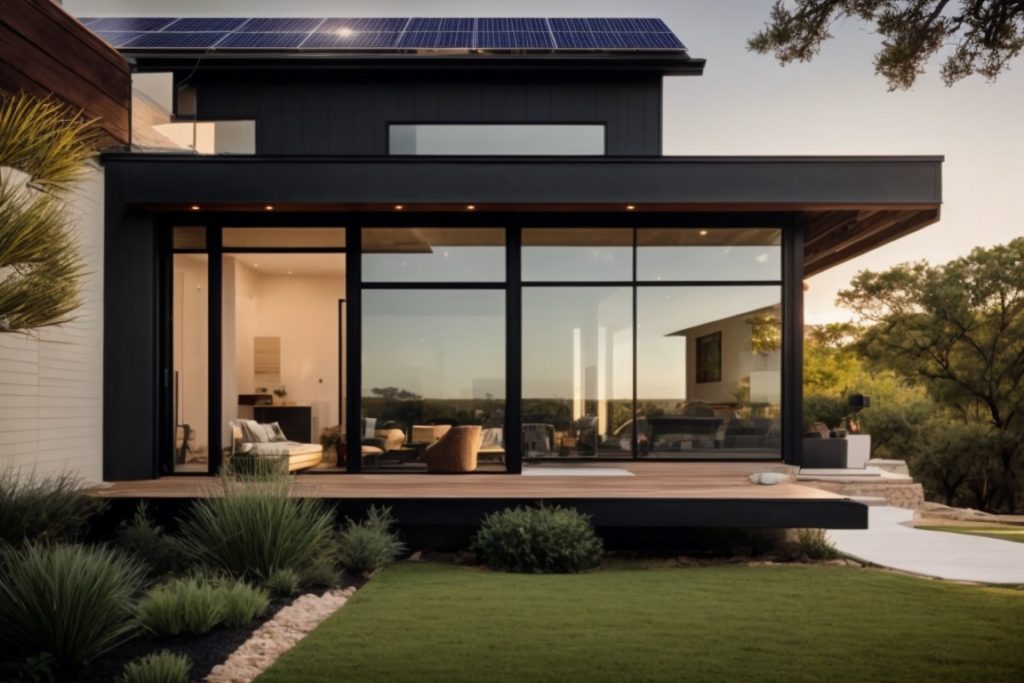 Modern Austin home with solar window film installed on large windows