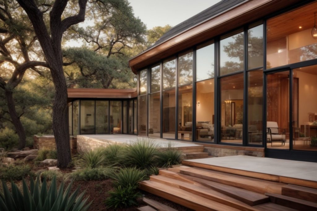 Austin home exterior with energy-saving window film installed