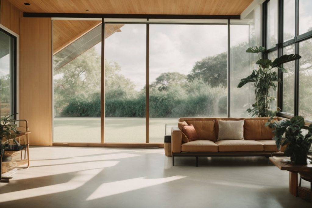 Austin home interior with solar rejecting window film and visible air conditioning unit