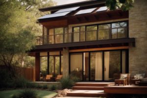 Austin home exterior with tinted windows and solar glare