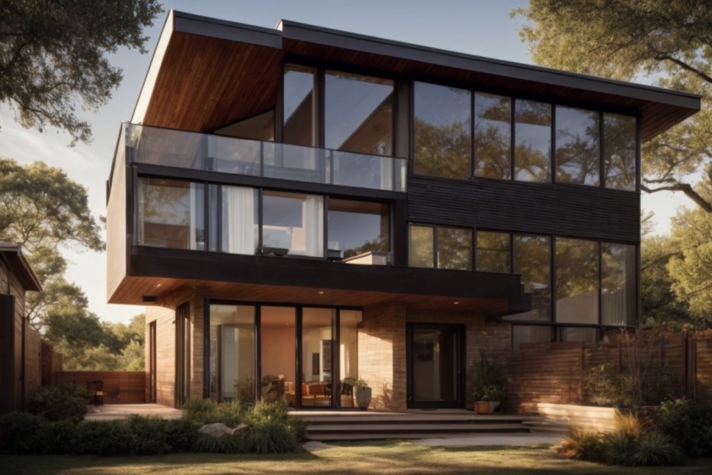 Modern home in Austin with insulating window film reflecting sunlight