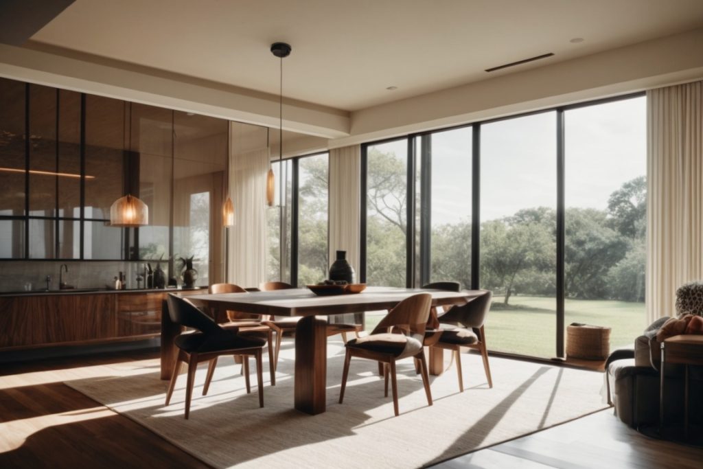 stylish Austin home interior with window films blocking sunlight