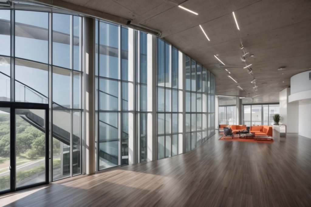 Interior of modern Austin office with energy-efficient commercial window film