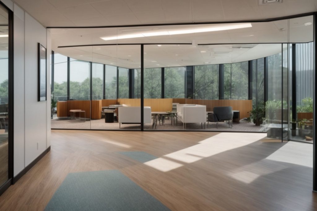 Austin office interior with opaque privacy window films enhancing light and aesthetics