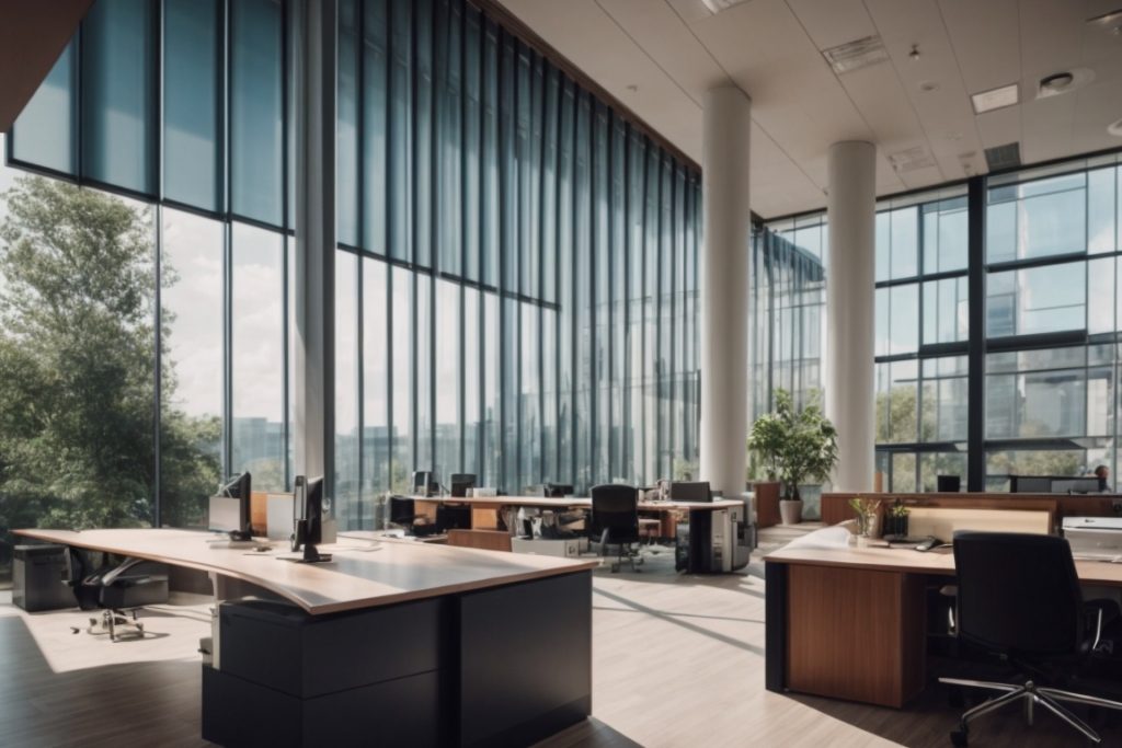 modern office interior with energy-efficient window tints