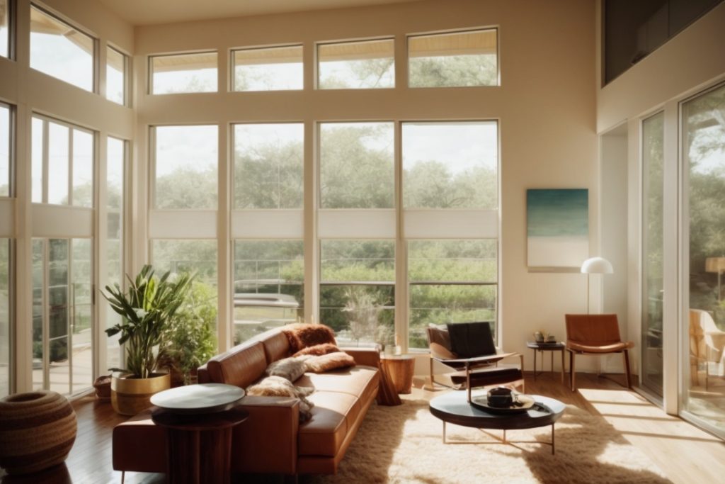 Modern home with large opaque windows to enhance privacy and energy efficiency